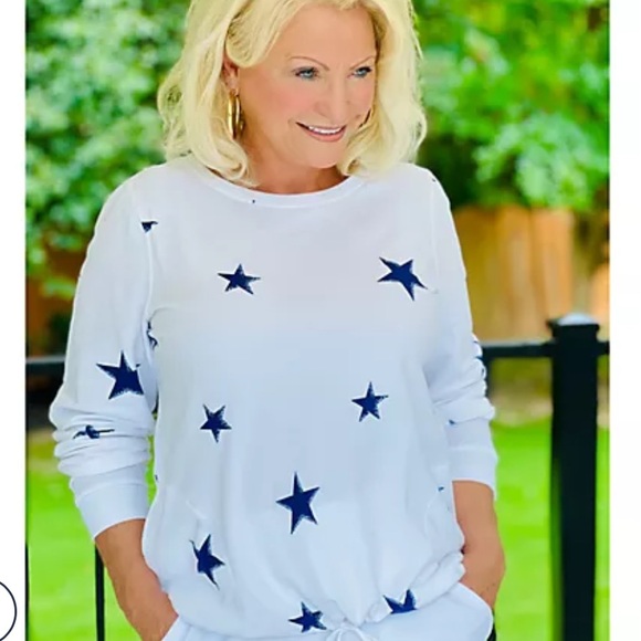 Belle Beach by Kim Gravel French Terry Seaside Drawstring Top American Stars 4X - Picture 7 of 10